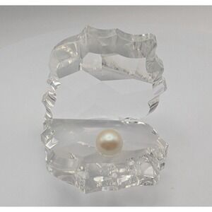 Crystal Oyster Shell Paperweight Clear Faceted Faux Pearl Accent Decor 3x3x2 EUC